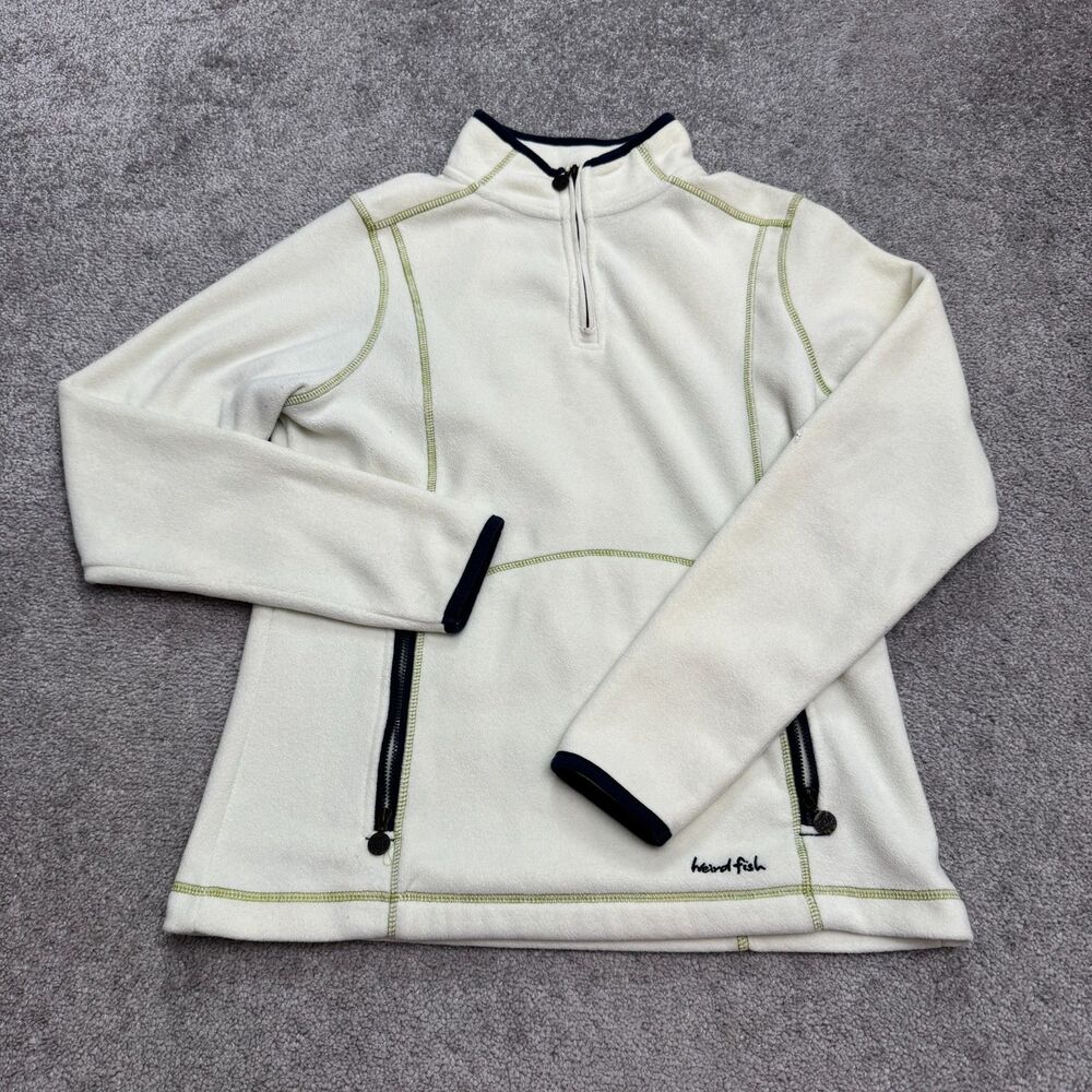 Weird Fish 1/4 Zip pullover Fleece Jacket Women 10 Cream Contrast Stitch Outdoor